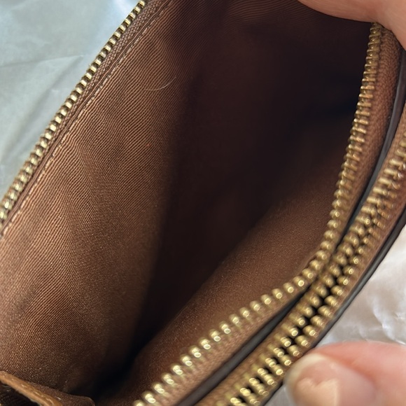 Coach Wristlet Saddle Brown Double Corner Zip Wristlet gold hardware pink accent - Picture 9 of 9